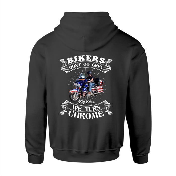 Personalized Bikers Don't Go Grey We Turn Chrome Back Shirt, Custom Motorcycle Photo Shirt, Gift for For Him, Motorcycle Lovers