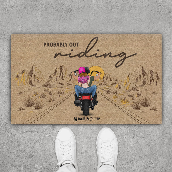 Personalized Probably Out Riding Doormat - Custom Motorcycle Couple Doormat, Gift for Biker, Motorcycle Lovers
