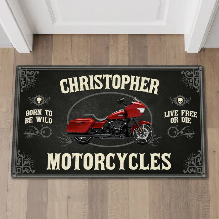 Personalized Born To Be Wild Live Free Or Die Doormat, Custom Motorcycle Doormat, Gift for Biker, Motorcycle Lovers