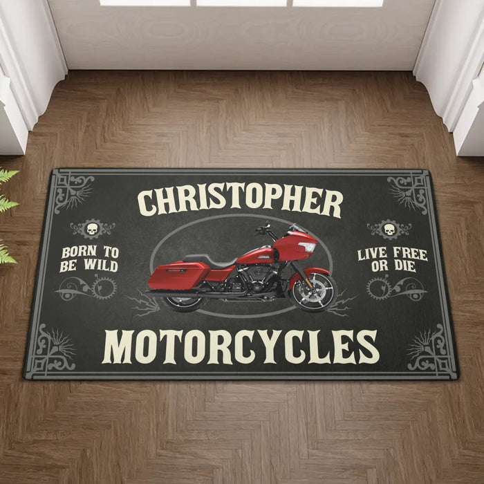 Personalized Born To Be Wild Live Free Or Die Doormat, Custom Motorcycle Doormat, Gift for Biker, Motorcycle Lovers