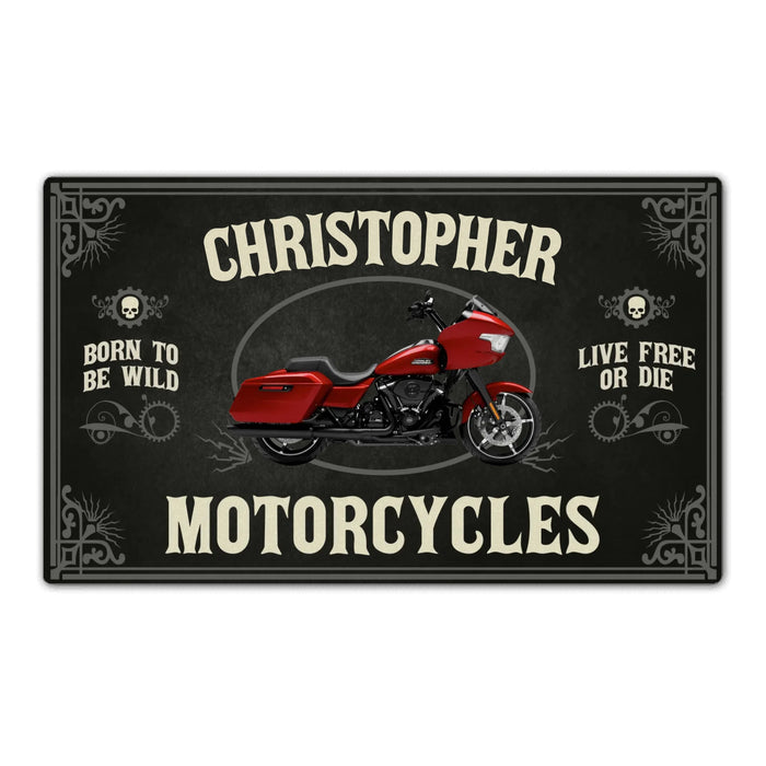 Personalized Born To Be Wild Live Free Or Die Doormat, Custom Motorcycle Doormat, Gift for Biker, Motorcycle Lovers