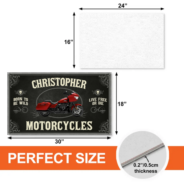 Personalized Born To Be Wild Live Free Or Die Doormat, Custom Motorcycle Doormat, Gift for Biker, Motorcycle Lovers