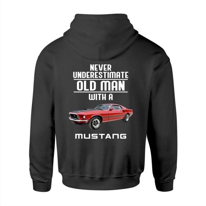 Personalized Never Underestimate Old Man with A Mustang Backside Shirt, Custom Car Photo Shirt, Gift for For Him, Car Enthusiasts
