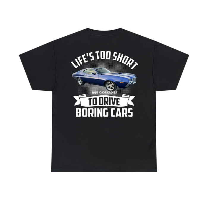 Personalized Life's Too Short To Drive Boring Cars Backside Shirt, Custom Classic Car Photo Shirt, Gift for For Him, Car Enthusiasts