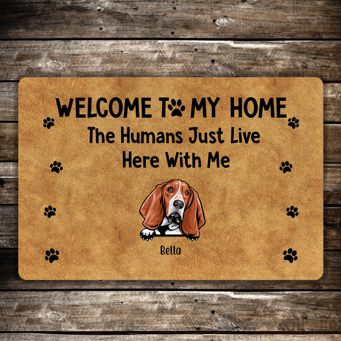 Personalized Doormat, Welcome To Our Home The Humans Just Live Here With Us, Up to 4 Dogs, Gifts for Dog Lovers