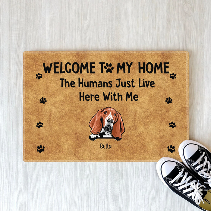 Personalized Doormat, Welcome To Our Home The Humans Just Live Here With Us, Up to 4 Dogs, Gifts for Dog Lovers