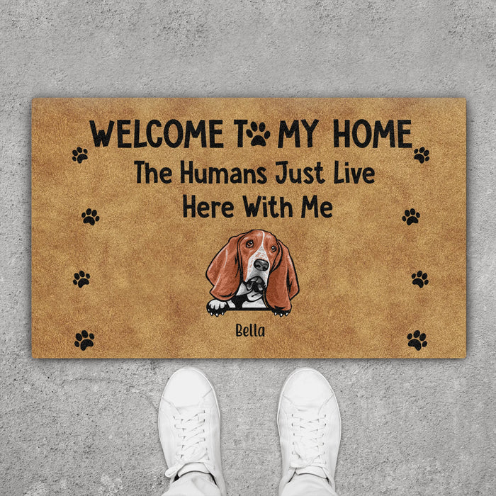 Personalized Doormat, Welcome To Our Home The Humans Just Live Here With Us, Up to 4 Dogs, Gifts for Dog Lovers