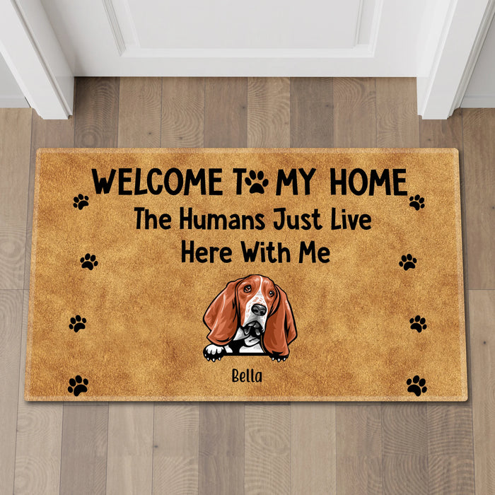 Personalized Doormat, Welcome To Our Home The Humans Just Live Here With Us, Up to 4 Dogs, Gifts for Dog Lovers