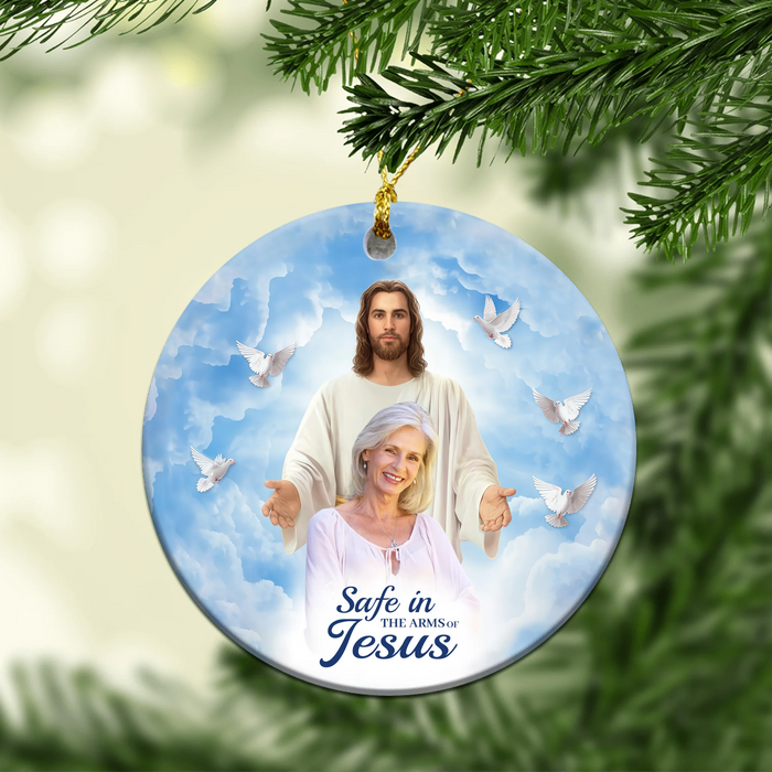 Personalized Safe In The Arms of Jesus Ornament, Custom Memorial Photo Ornament, Remembrance Gifts for Loss of Loved Ones