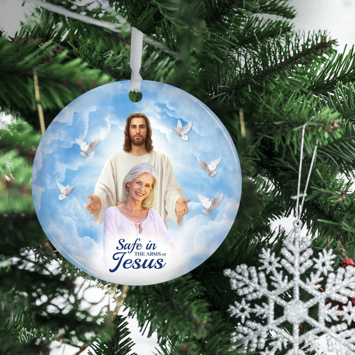 Personalized Safe In The Arms of Jesus Ornament, Custom Memorial Photo Ornament, Remembrance Gifts for Loss of Loved Ones
