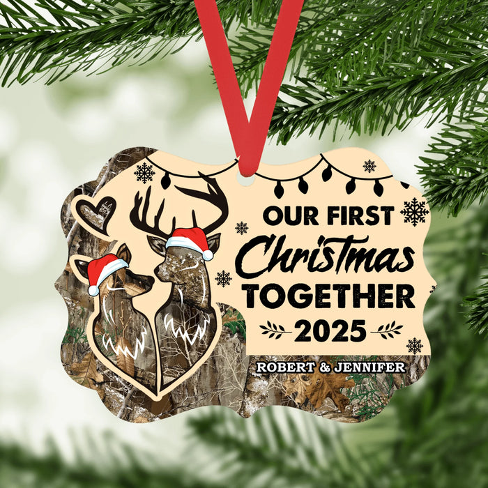 Personalized Our First Christmas Together 2025 Ornament, Custom Hunting Christmas Metal Ornament, Gift For Hunting Couples, Hunting Lovers