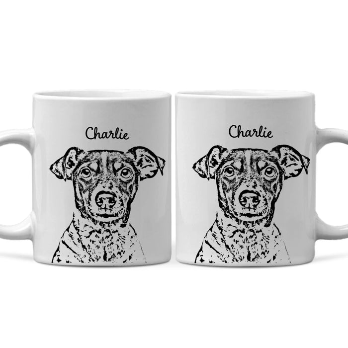 Personalized Dog Portrait Sketch Mug, Custom Pet Photo Mug For Dog Lovers