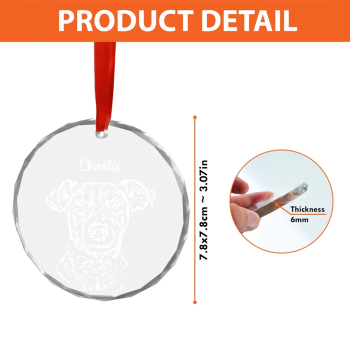 Personalized Dog Portrait Sketch Ornament, Custom Pet Photo Christmas Glass Ornament, Pet Loss Gift