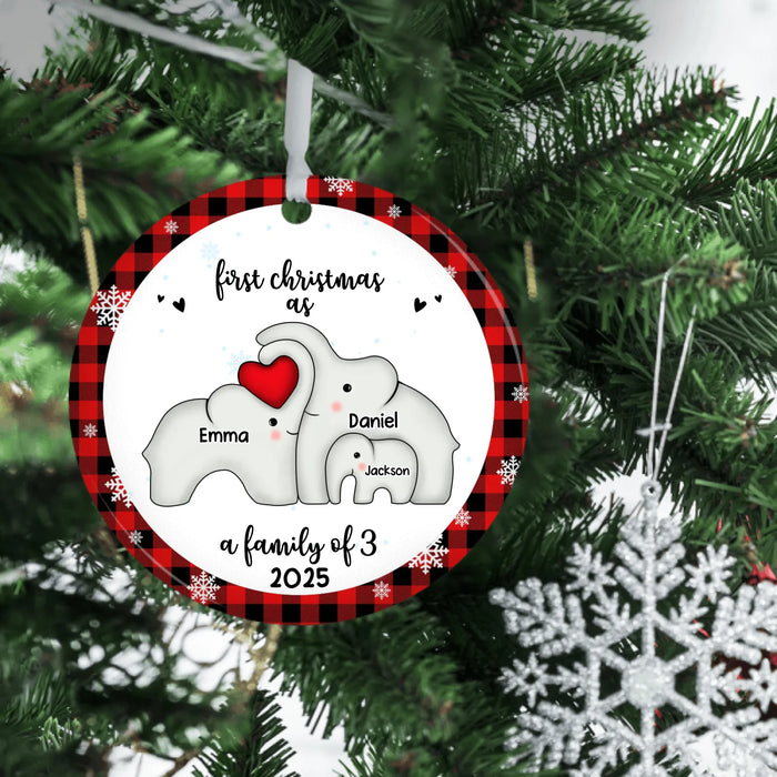 Personalized Elephant First Christmas as a Family Ornament, Custom Elephant Family Ceramic Ornament, First Christmas 2025 Ornament