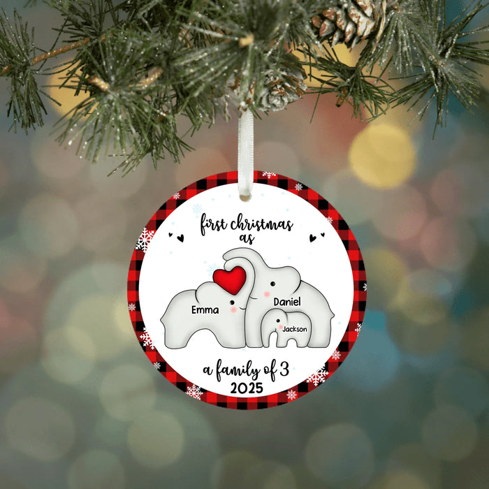 Personalized Elephant First Christmas as a Family Ornament, Custom Elephant Family Ceramic Ornament, First Christmas 2025 Ornament