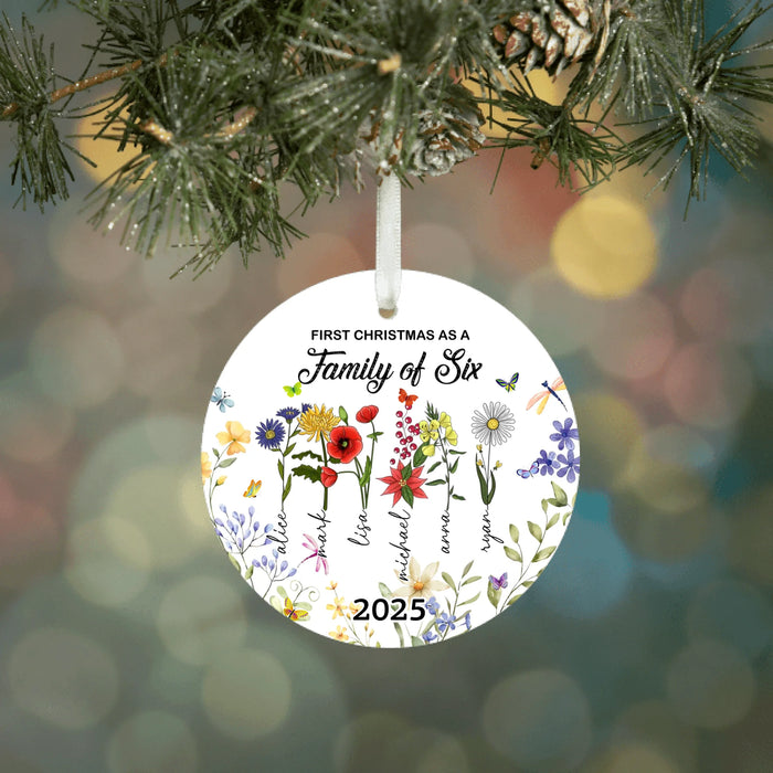 Personalized First Christmas as a Family of 3-8 Flowers Ornament, Custom Birth Month Flower Family Ceramic Ornament, First Christmas 2025 Ornament