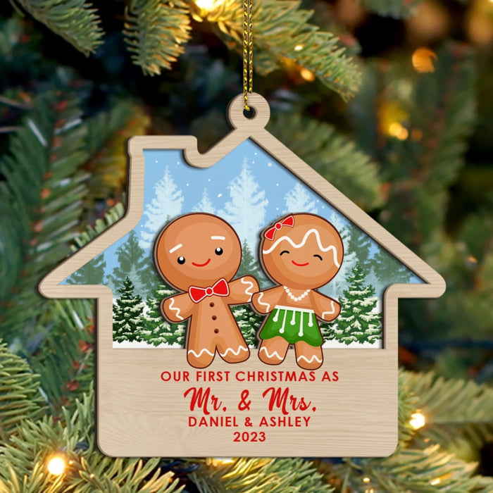 Our First Christmas As Mr. & Mrs. - Personalized Gifts Custom Layered Wooden Ornament For Couples, First Christmas 2025 Ornament