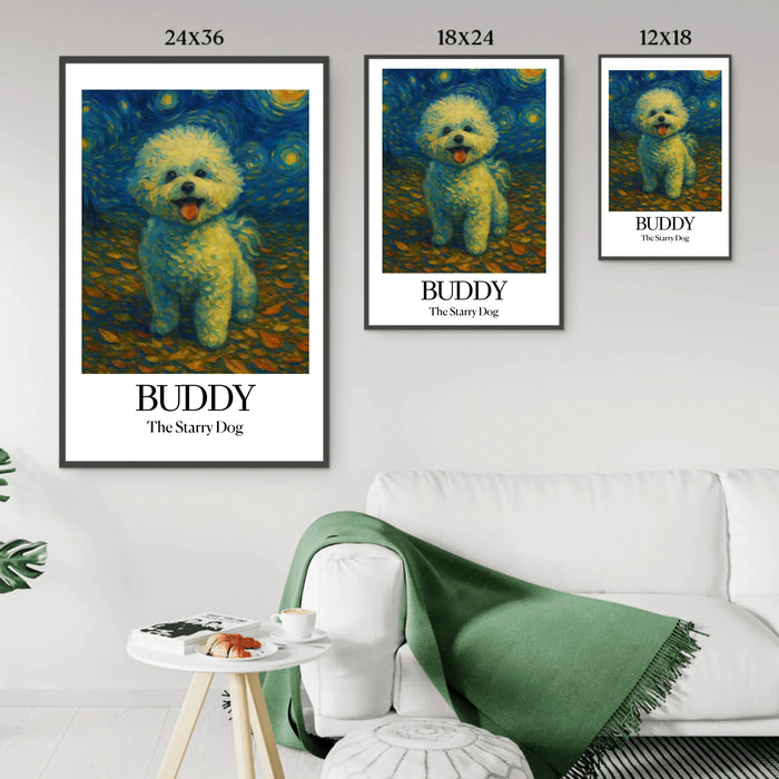 Personalized Starry Night Portrait Poster, Custom Pet Portrait in Van Gogh Style Wall Art, Dog Cat Portrait Painting