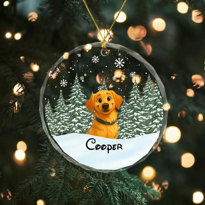 Personalized Christmas Cartoon Pet Portrait Ornament, Custom Pet Art Photo Christmas Glass Ornament for Dog Lovers