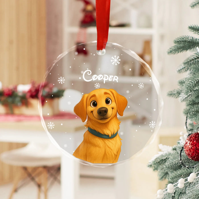 Personalized DN-Cartoon Pet Portrait Ornament, Custom Pet Art Photo Christmas Glass Ornament