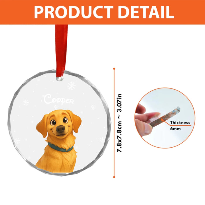 Personalized DN-Cartoon Pet Portrait Ornament, Custom Pet Art Photo Christmas Glass Ornament