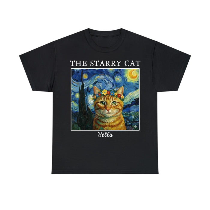 Personalized Starry Night Pet Portrait Shirt, Custom Dog Cat Portrait Van Gogh Style Shirt for Pet Lovers