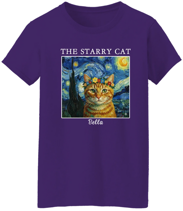 Personalized Starry Night Pet Portrait Shirt, Custom Dog Cat Portrait Van Gogh Style Shirt for Pet Lovers