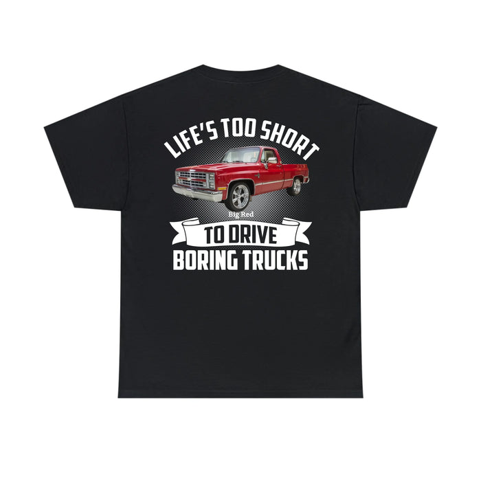 Personalized Life's Too Short To Drive Boring Trucks Backside Shirt, Custom Truck Car Photo Shirt, Gift for For Him, Truck Enthusiasts