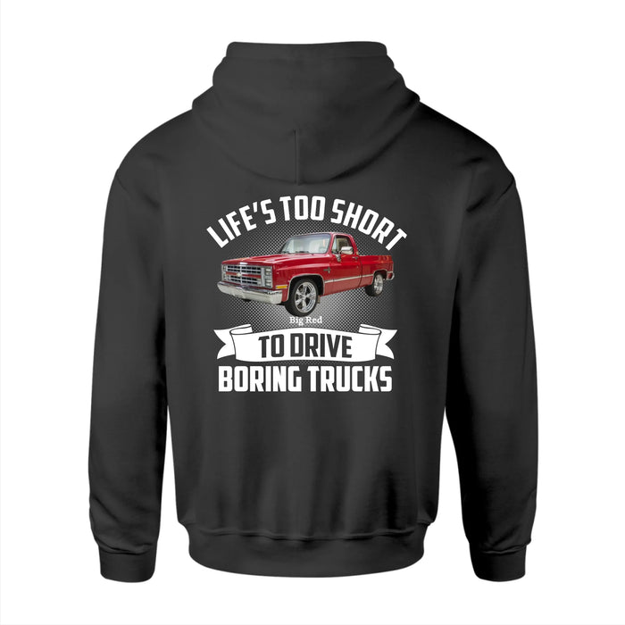Personalized Life's Too Short To Drive Boring Trucks Backside Shirt, Custom Truck Car Photo Shirt, Gift for For Him, Truck Enthusiasts