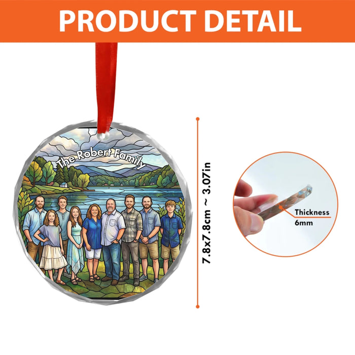 Personalized Family Portrait Glass Ornament, Custom Big Family Photo Glass Ornament, Unique Glass Art Gift