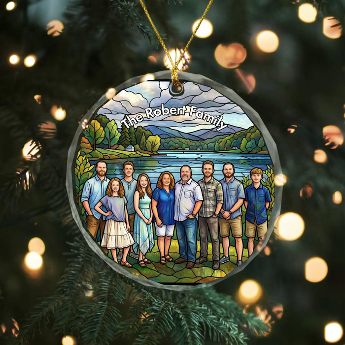 Personalized Family Portrait Glass Ornament, Custom Big Family Photo Glass Ornament, Unique Glass Art Gift