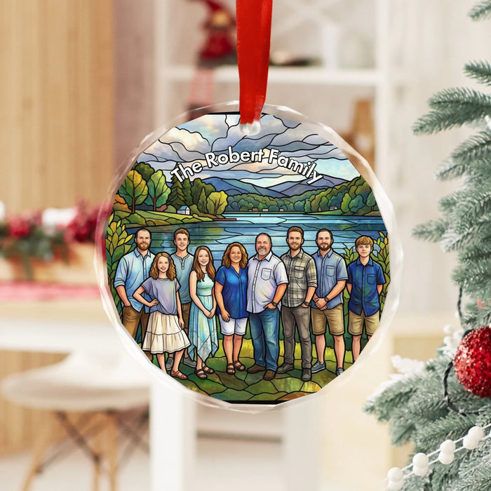 Personalized Family Portrait Glass Ornament, Custom Big Family Photo Glass Ornament, Unique Glass Art Gift