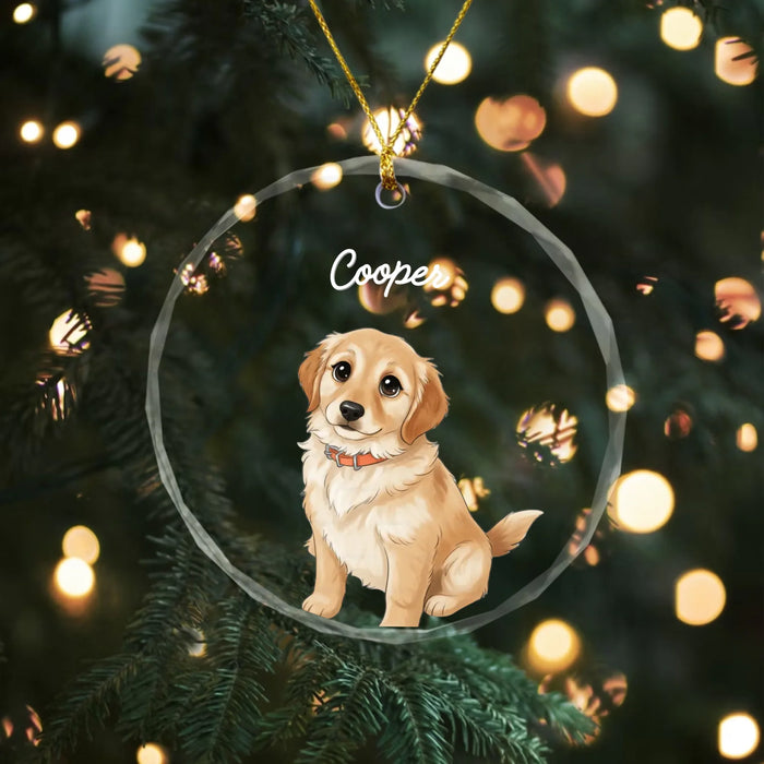 Personalized Cartoon Pet Portrait Ornament, Custom Pet Art Photo Christmas Glass Ornament for Dog Cat Lovers