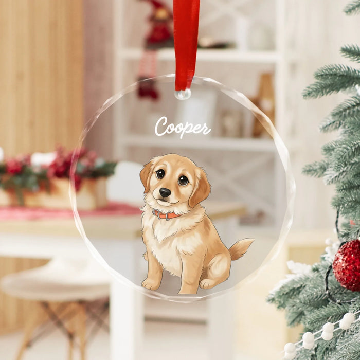 Personalized Cartoon Pet Portrait Ornament, Custom Pet Art Photo Christmas Glass Ornament for Dog Cat Lovers