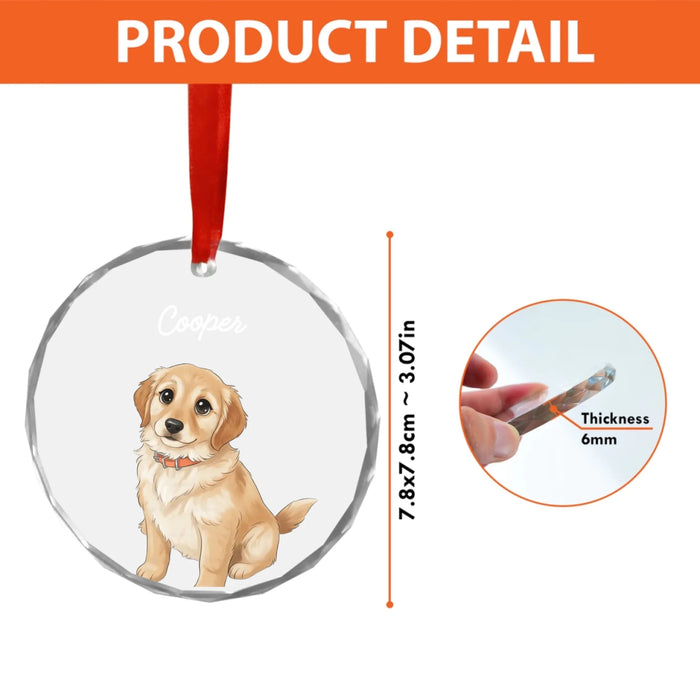 Personalized Cartoon Pet Portrait Ornament, Custom Pet Art Photo Christmas Glass Ornament for Dog Cat Lovers