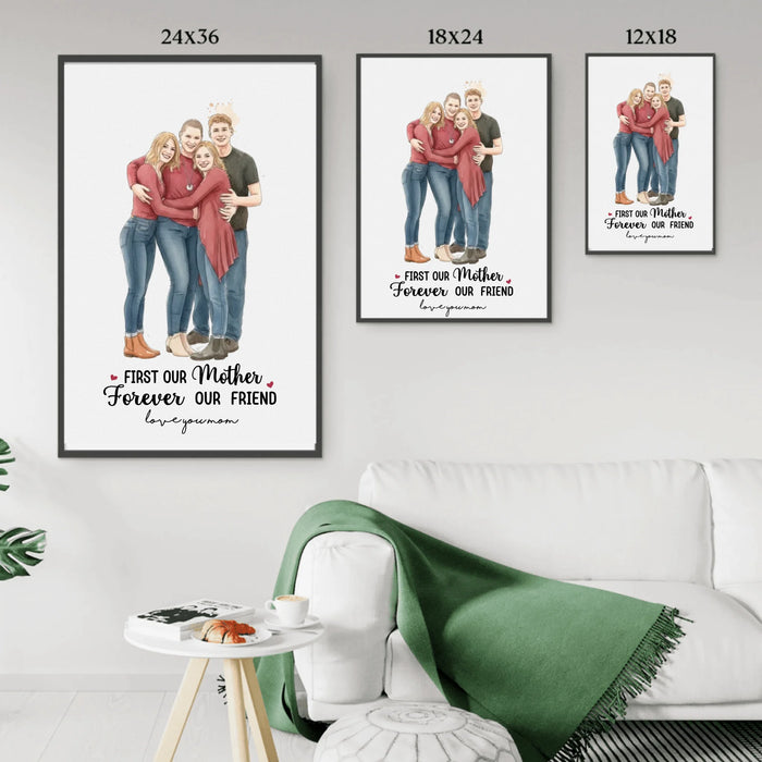 Personalized Watercolor Style Mom Poster, Custom Family Portrait Drawing from Photo Poster for Mom