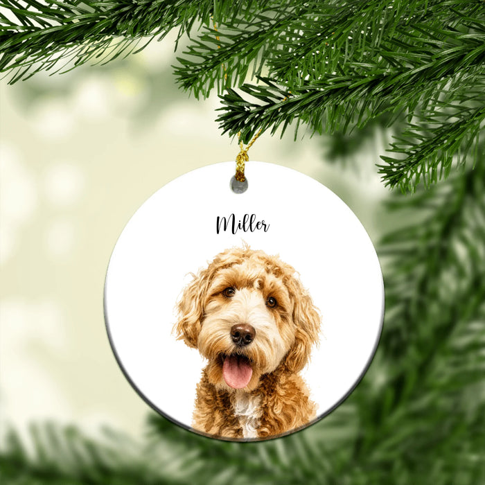 Personalized Watercolor Dog Portrait Ornament, Custom Pet Lovers Portrait From Photo Christmas Ceramic Ornament