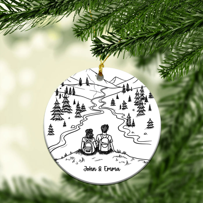 Personalized Our First Christmas Exploring Together Ornament, Custom Hiking Couple Christmas Ceramic Ornament