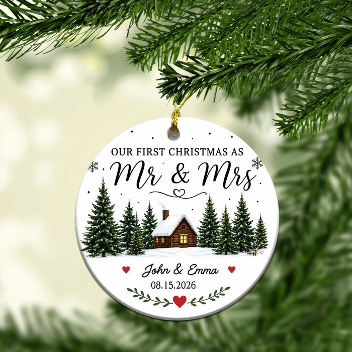Personalized Our First Christmas as Mr and Mrs Ornament, Custom Couple Christmas Ceramic Ornament