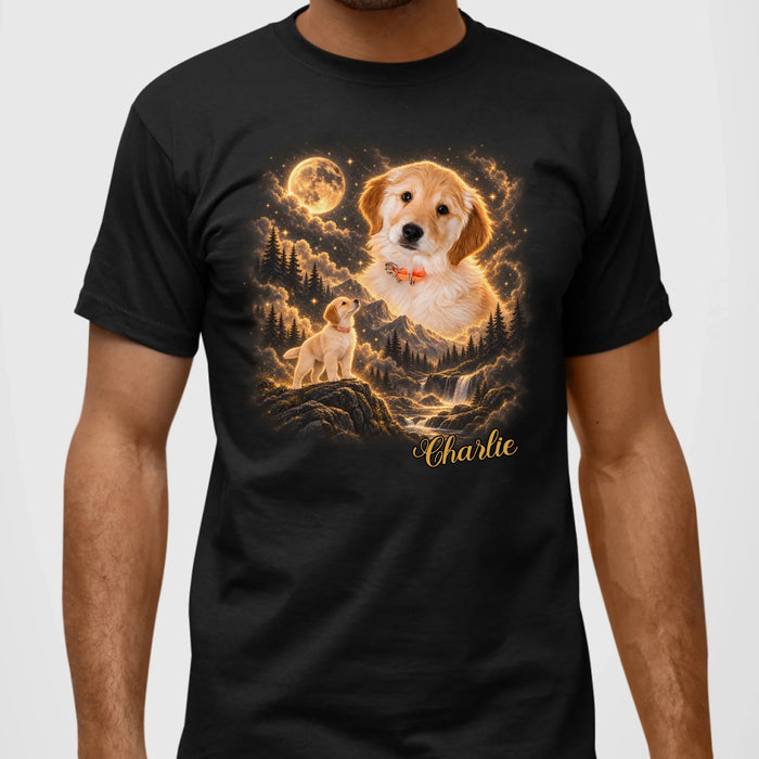 Personalized Wilderness Vintage Dog Shirt, Custom Howling to the Moon Pet Portrait from Photo