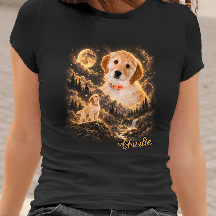 Personalized Wilderness Vintage Dog Shirt, Custom Howling to the Moon Pet Portrait from Photo
