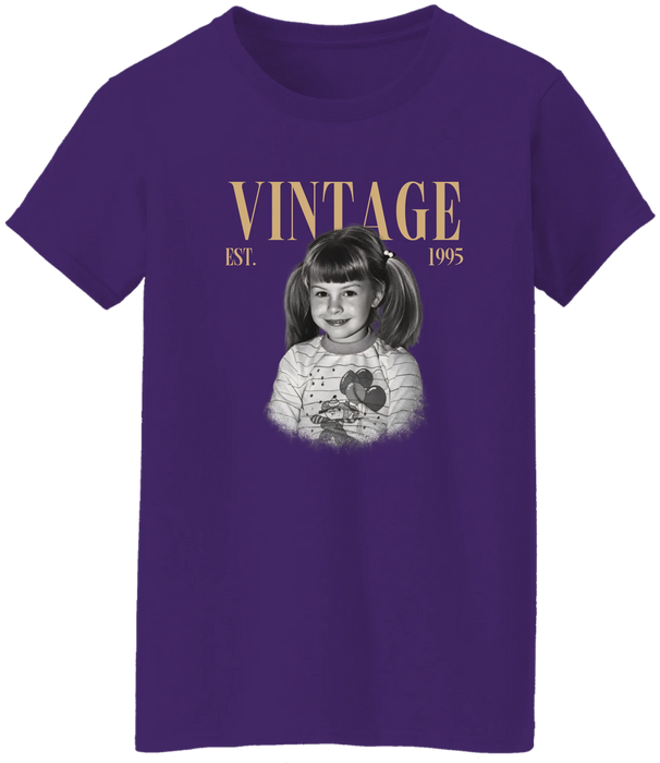 Personalized Vintage Photo And Year Shirt, Custom Picture Birthday Shirt, Retro Birthday Shirt