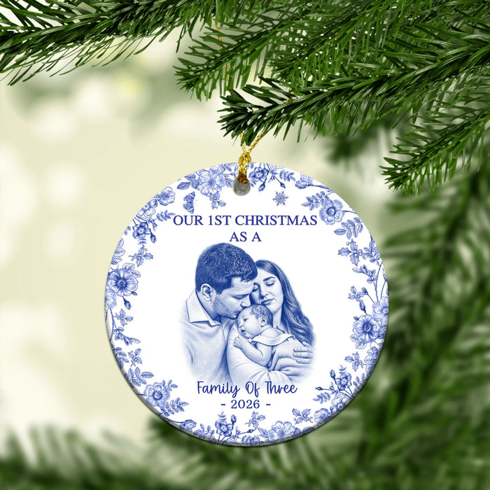 Personalized Our First Christmas 2026 Ornament, Custom Family Photo Chinoiserie Tree Decor