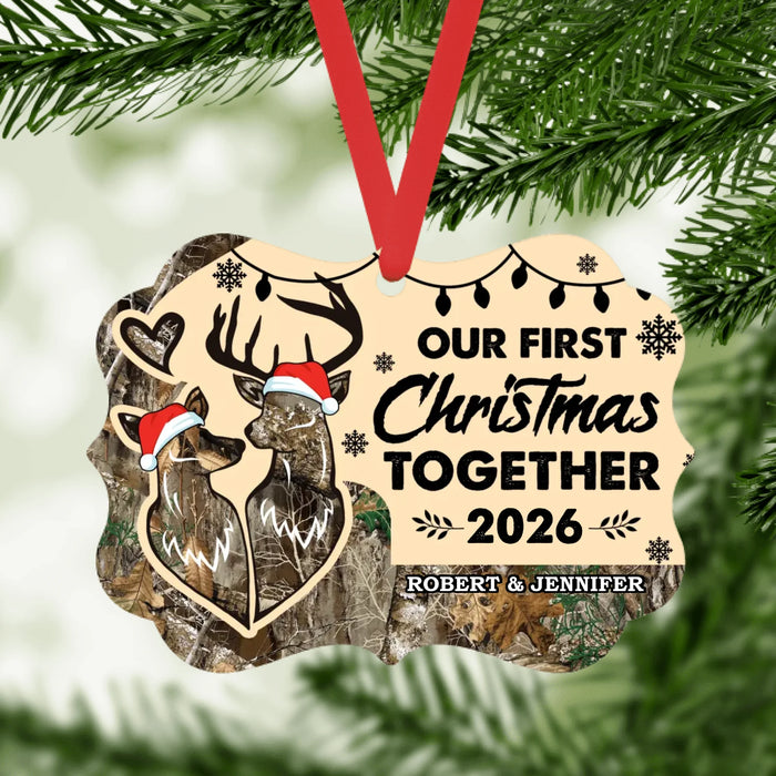 Personalized Our First Christmas Together 2026 Ornament, Custom Hunting Christmas Metal Ornament, Gift For Hunting Couples, Hunting Lovers