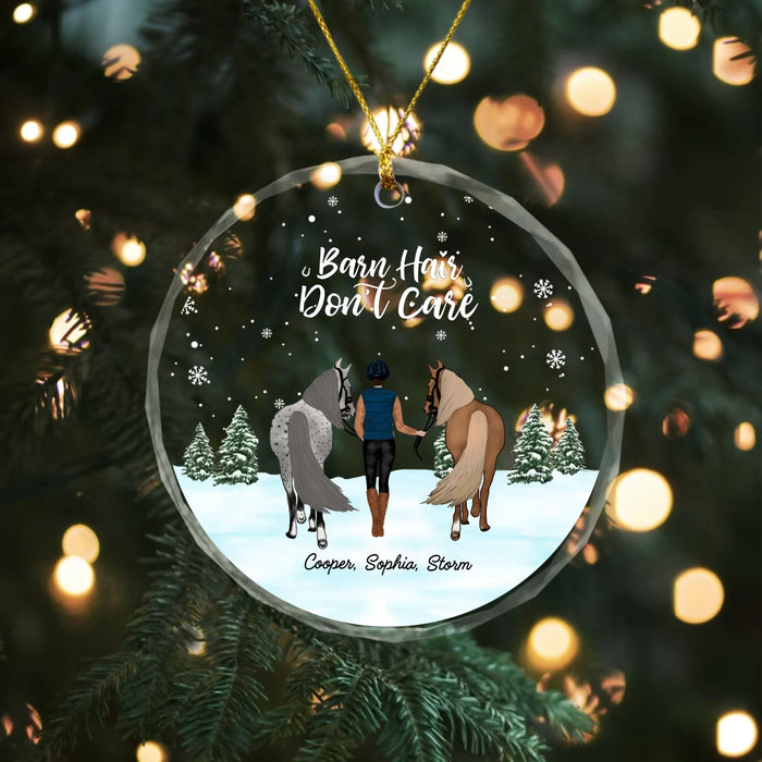 Personalized Barn Hair Don't Care Glass Ornament, Custom Horse Girl Christmas Tree Hanging Decor, Gift for Horse Lovers