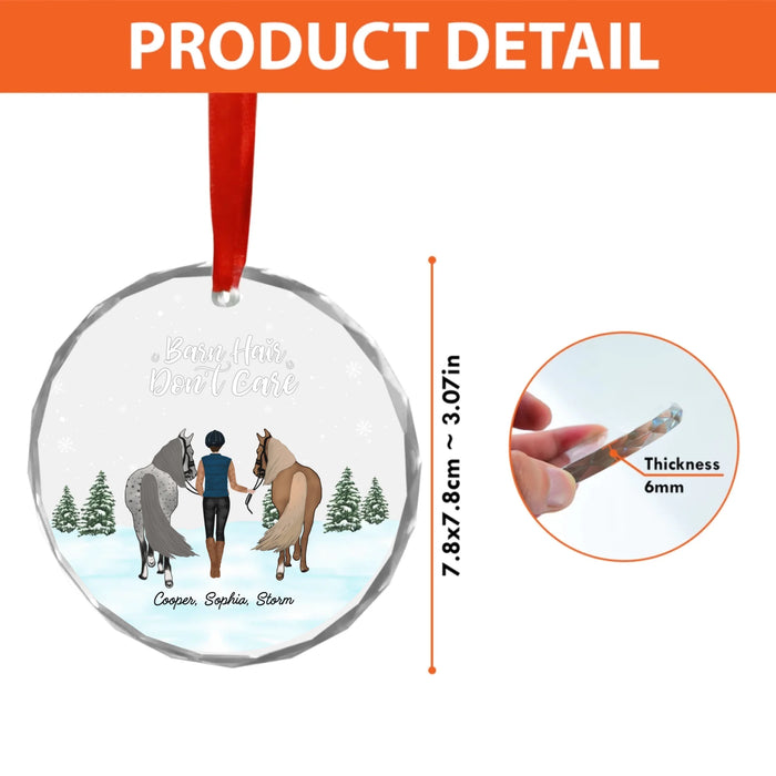 Personalized Barn Hair Don't Care Glass Ornament, Custom Horse Girl Christmas Tree Hanging Decor, Gift for Horse Lovers