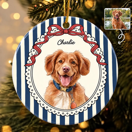 Charlie dog ceramic ornament with red bow-9