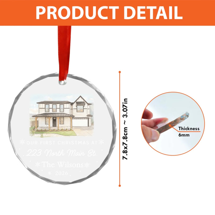 Personalized Our First Christmas At New Home Glass Ornament, Custom New Home 2026 Photo Ornament, Christmas Gift for New Homeowners