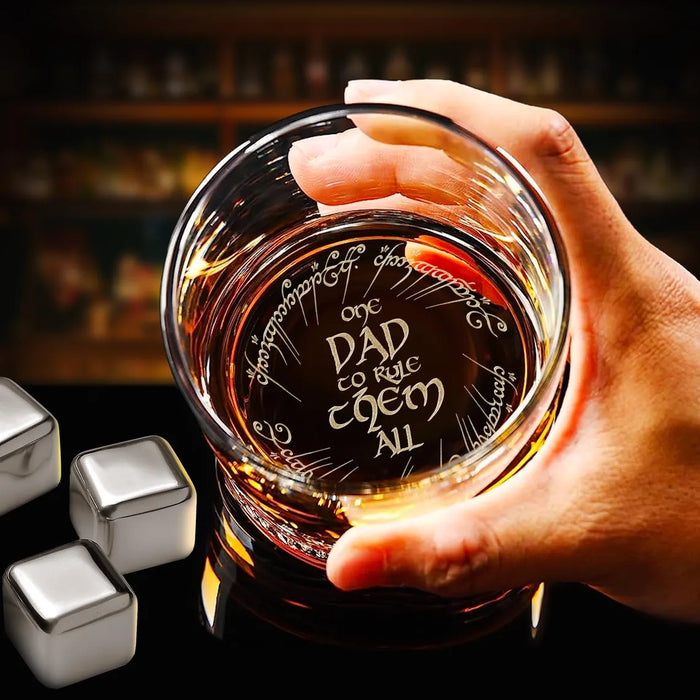 One Ring Whiskey Glass Engraved for Dad - One Dad to Rule Them All Rock Glass 11oz