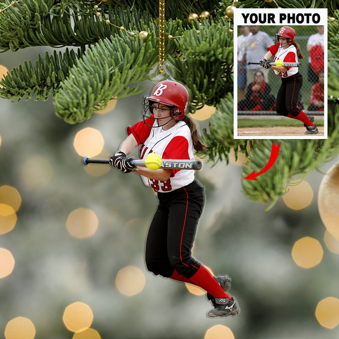 Customized Your Photo Ornament - Personalized Photo Upload Acrylic Ornament, Christmas Gifts For Baseball Lovers, Baseball Softball Players